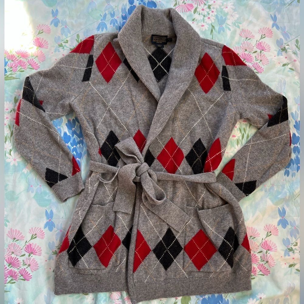 Pendleton Wrap Tie Cardigan Sweater Argyle